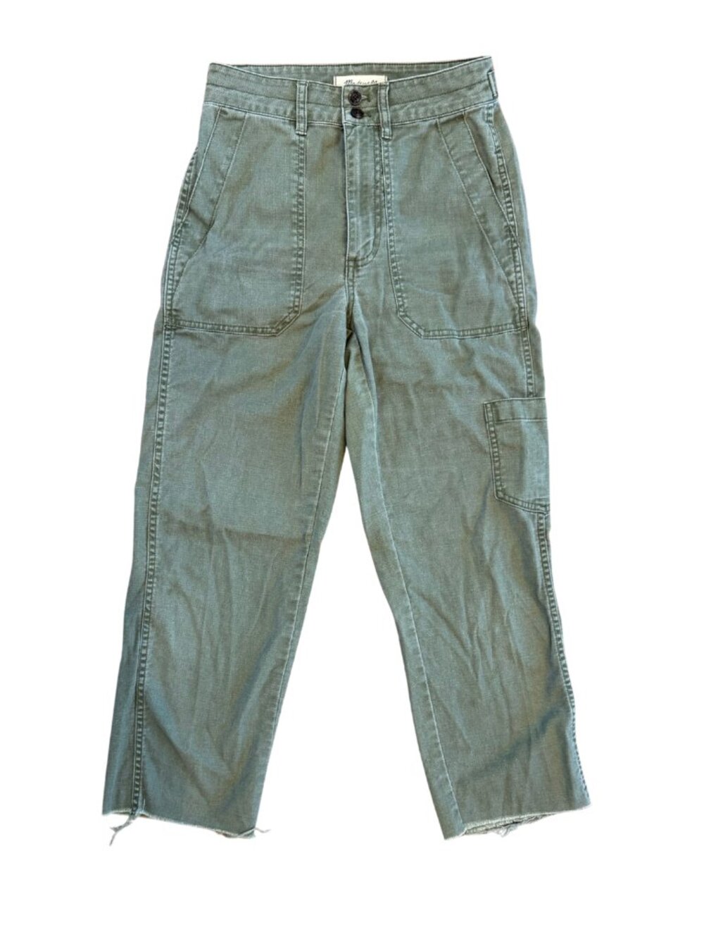 Madewell Olive Green Cargo Pocket Cropped Raw Hem Pants Size 23